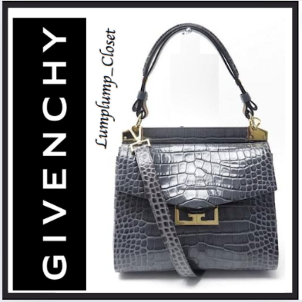 GIVENCHY MYSTIC S HANDBAG GRAY CROCO LEATHER SHOULDER BAG